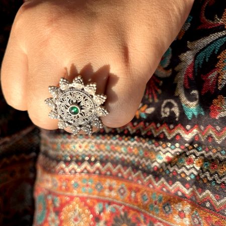 925 Sterling Silver Classic Emerald Cocktail Statement Ring